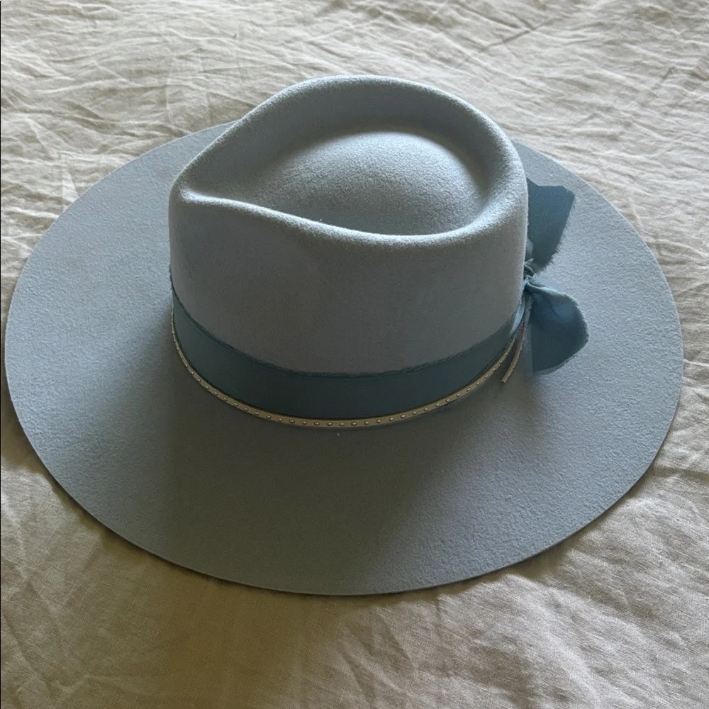 Wyeth Light Blue Wide Brim Hat with Bow - Picture 3 of 11